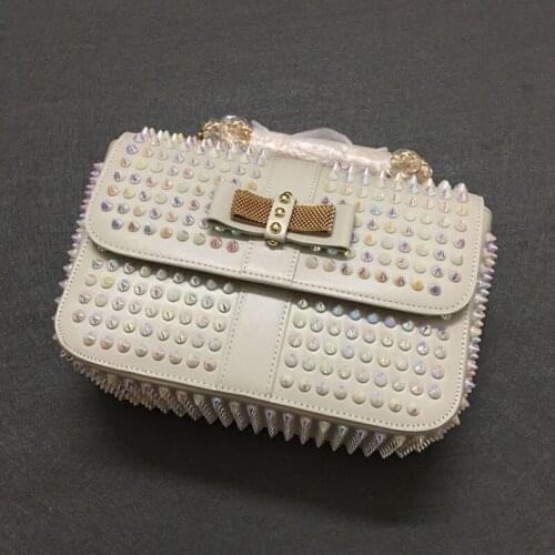 Bowknot Luxury Women Rivets Handbag Designer Chain Sling Shoulder Crossbody Bags Ladies Packing Cow Genuine Leather Bag Totes