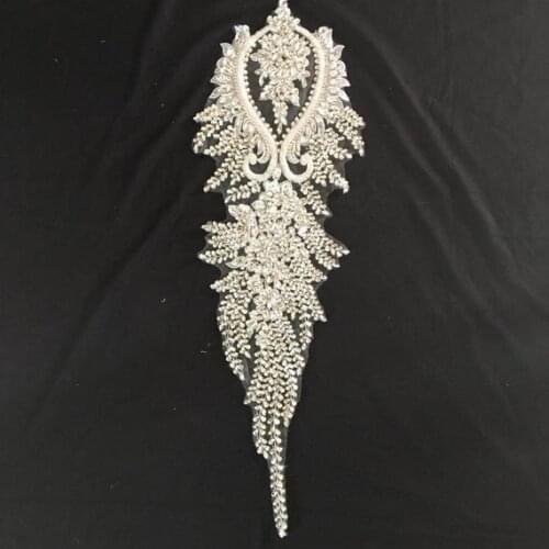 Deluxe Rhinestone bodice applique for haute couture for wedding dress veil 1piece,heavy crystal bead applique bridal accessories