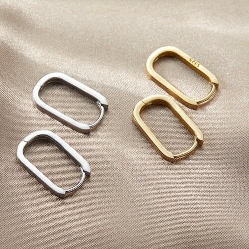 Silver Color Geometric Oval Hoop Earrings For Women Simple Metal Style Temperament Earrings For Women Vintage Charm Jewelry Gift