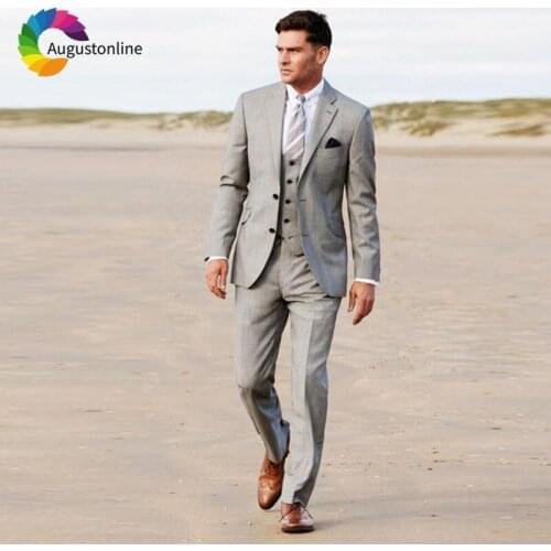 Gray Men Suits Formal Business Wear Slim Fit Wedding Suits Groom Tuxedos 3 Pieces (Jacket+Pants+Vest) Bridegroom Costume Homme