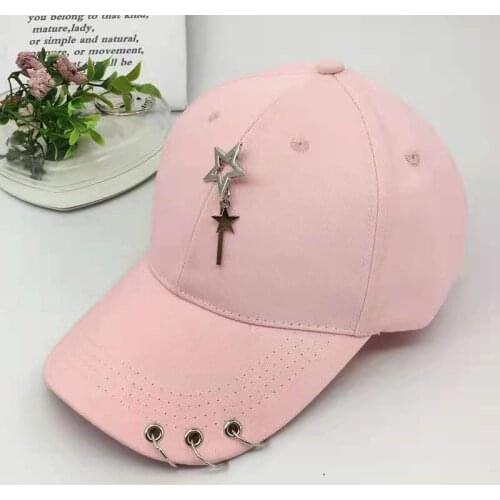 Hat women Korean plate iron ring leisure pentagram baseball cap spring and summer pendant hip-hop cap bend over Free Shipping