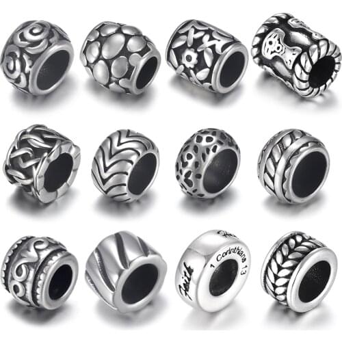 4pcs Stainless Steel Large 6mm Hole Paracord Knife Lanyard Beads Spacer Leather Cord Bracelet Jewelry Making DIY Accessories