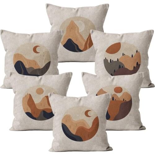 Throw Pillow Case Art Sun Moon Cushion Cover Beige Linen Car Decor Home Decoration 45x45 40*40 Abstract Decorative Pillowcase