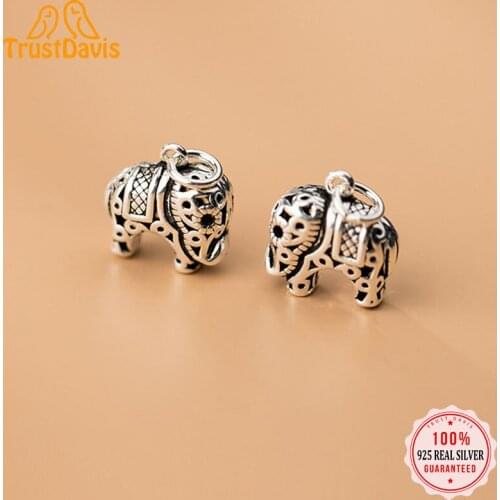 Trustdavis Real 925 Sterling Thai Silver Fashion 2021 Sweet Hollow Elephant Charm Pendant Handmade DIY Accessories Jewelry DZ181