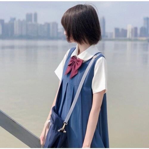 JK Uniform Two Piece Set Vest Dress And Shirt Casual Loose Romper School Student Japanese Streetwear Kawaii Harajuku Black Blue