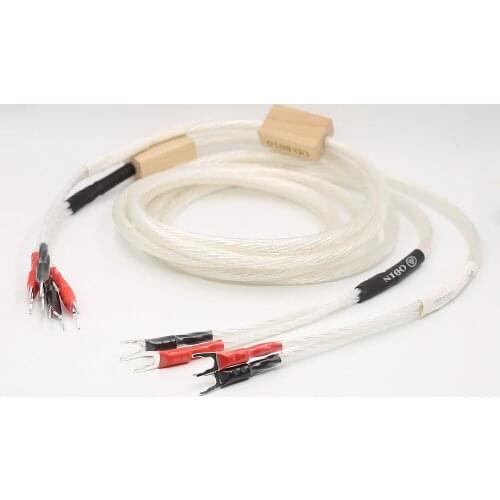 Pair Silver Plated High Quality Loudspeaker Audiophile Speaker cable Spade Plug Audio Cable, HiFi Biwire speaker cable