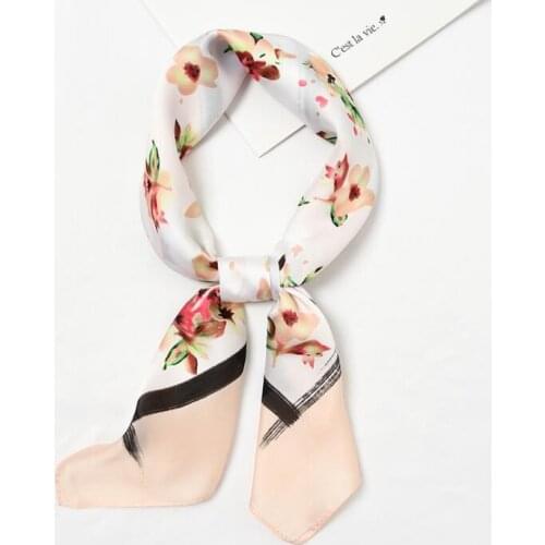 Yishine New Fashion Silk Scarf Women Sweet Florals Pattern Multifunctional Square Scarves Foulard Wrap Small Hijab 70x70cm