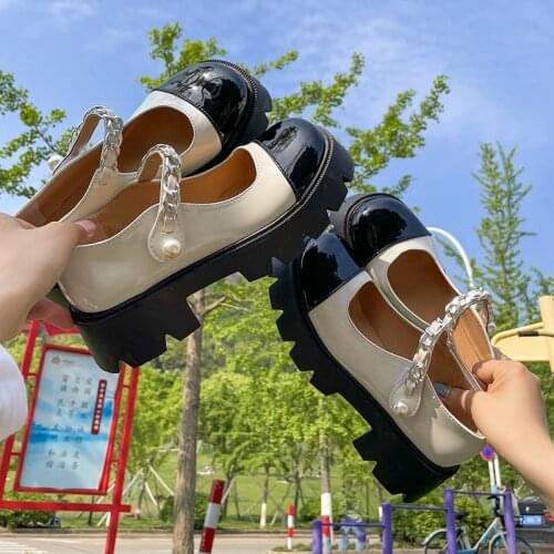 Women Leather Shoes Harakuju Lolita JK Student Sweet Girls Mary Jane Shoes Japanese High Heels Round Toe Platform Shoes Pumps