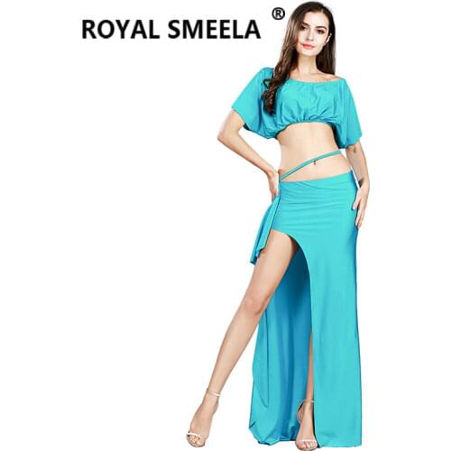 2021 Womens belly dance set sexy Irregular belly dance costumes dance wear belly dance top split skirt practice clothes 7801