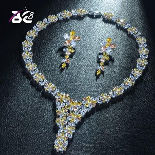 Be 8 New Arrival Flower Design AAA+ CZ Wedding Jewelry Sets for Women Necklaces Pendant Stud Earrings Parure Bijoux Femme S345