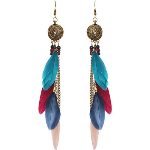 1Pair Bohemian Fashion Feather Tassel Drop Earring for Women Fringed Party Jewellery Accessories