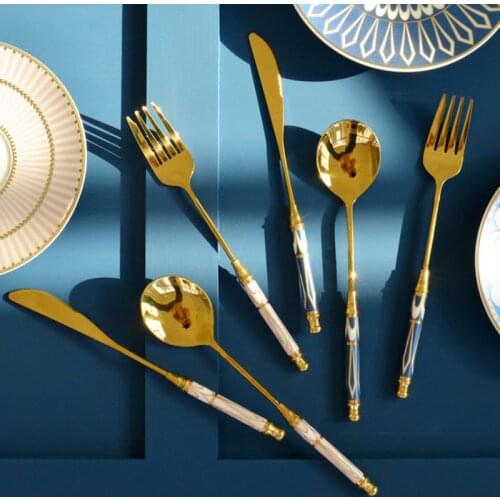 1pcs Gold Cutlery Forks Spoons Knives Tableware Stainless Steel Coffee Spoon Fruit Fork Dinnerware Fork Kitchen Accessories #L
