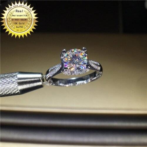 100%18K goldr ring 1ct DVVS moissanite ring Engagement&Wedding Jewellery with certificate 0025