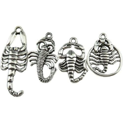 4PCS MIX Vintage Silver Tone Alloy Punk Animal Toxicant Scorpion Scorpio Pendant