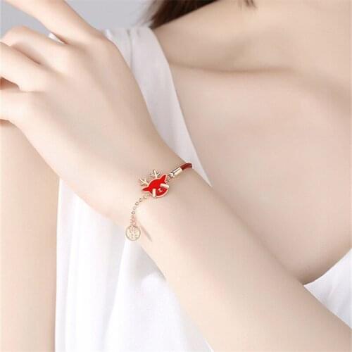 Cute Deer Red Bracelets For Women Jewelry Top Quality 925 Sterling Silver Bracelet Girl Christmas Gift Female Bracelet Elk Bijou