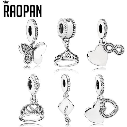 RAOPAN Full Diamond Zircon Butterfly Graduation Hat Permanent Friend Pendant 925 Silver Personality Charm DIY Beaded Jewelry