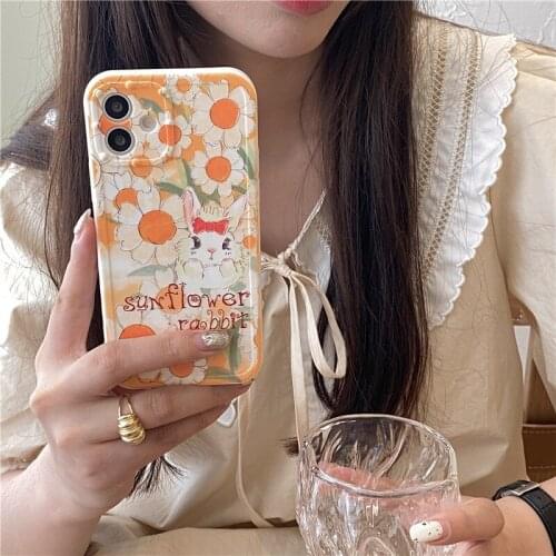 Art Retro Oil Painting Sunflower Flowers Phone Case for IPhone 12 11 Pro Max XR X Xs Max 7 8 Puls SE2 Rabbit Soft Silicone Cover
