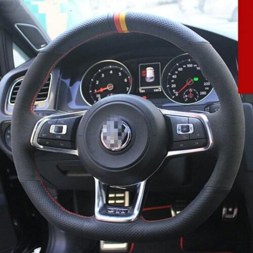 Car Steering Wheel Cover for VOLKSWAGEN Golf 7 Car Special Hand-stitched Black Suede Covers