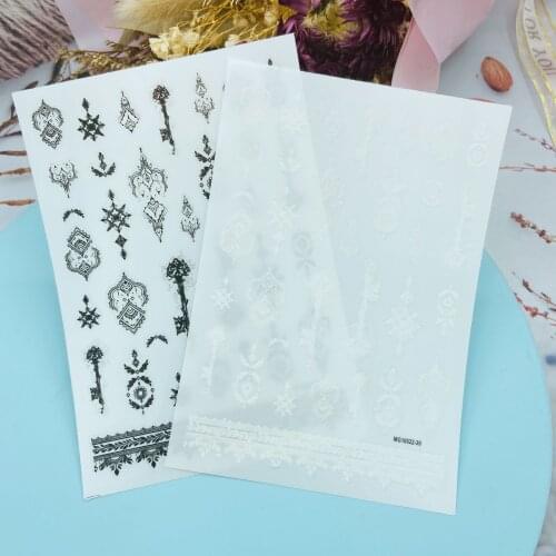 Black and White Boho Pattern Nail Art Sticker Self Adhesive Transfer Decal 3D Slider DIY Tips Nail Decoration Manicure Package