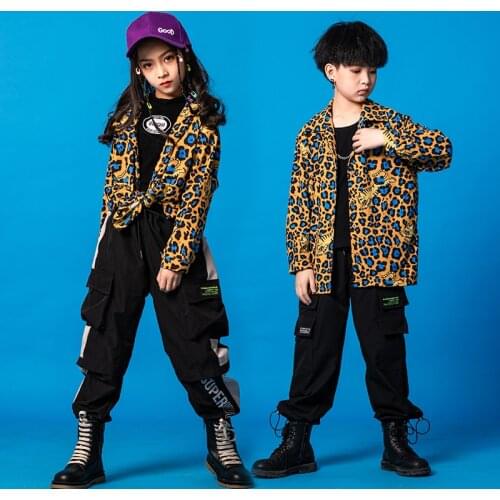 Kids Hip Hop dancing Clothing Leopard Oversized Shirt Tank Top Wide Leg Streetwear Pants for Girls Jazz Dance Costume Clothes