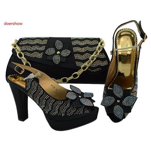 Doershow latest African Matching Shoes And Bag Set Beautiful Design European Ladies Slipper And Bags Sets Free Shipping SGF1-45