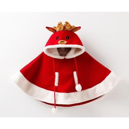 Christmas Cartoon red elk design fleece cloak baby girls Jacket thick Girls outwear winter Clothes Children Costume 1-7Years