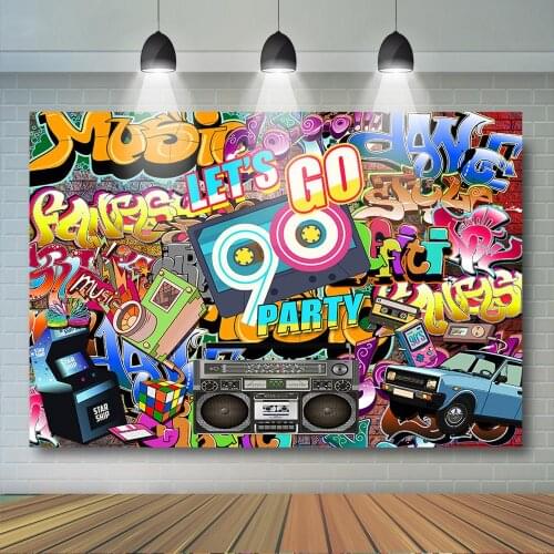 Hip Hop 90s Themed Party Backdrop Graffiti Back to 90s Photography Background Rock Punk Music Retro Adult Birthday Banner