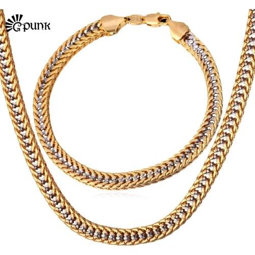 G Punk Rock Style 2016 Men Necklace Bracelet Jewelry Set yellow Gold& / color Men Jewelry Sets High Quality S1553G