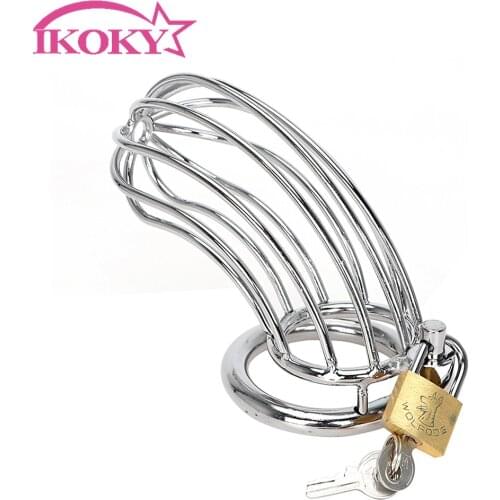 IKOKY Adult Games Male Chastity Device Lockable Penis Cock Ring Sleeve Lock Cock Cage Sex Toys for Men Stainless Steel