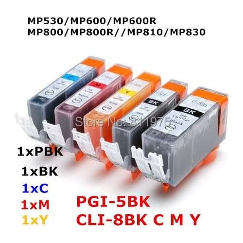 5 ink PGI 5 CLI 8 5color compatible ink cartridge For canon PIXMA MP530 MP600 MP600R MP800 MP800R MP810 MP830 printer full ink