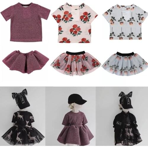 Girls Clothing Sets 2020 Summer Belgium Brand Baby Girl Boys Shining Short Sleeve T-shirt Cartoon Tops Tutu Skirts Caps Caroline