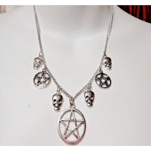 Halloween Gothic Supernatural Pentagram Necklace Pendant For Women Steampunk Skeleton Necklace Jewelry Collares Friendship Gift