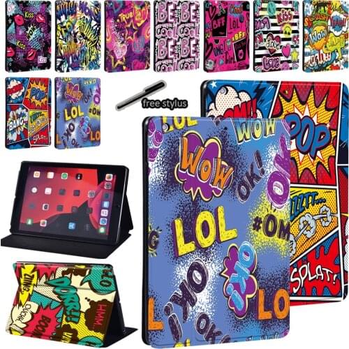 For Apple IPad 5/6/7/8th / Mini 1/2/3/4/5/ IPad 2/3/4 Graffiti Art Print Pattern series Leather Tablet Stand Cover Case+Stylus