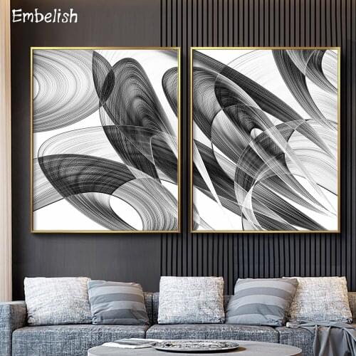 2 Pieces Beautiful Black And White Abstract Colors Mixing Nordic Style Modern Home Decor Wall Picture HD Canvas Paintings Poster