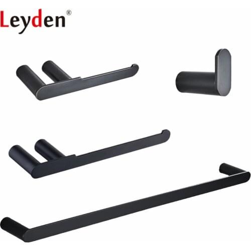 Leyden Blackened Chrome Brushed 4pcs Bathroom Accessories Set 304 Stainless Steel Towel Bar Toilet Paper Holder Robe Hook