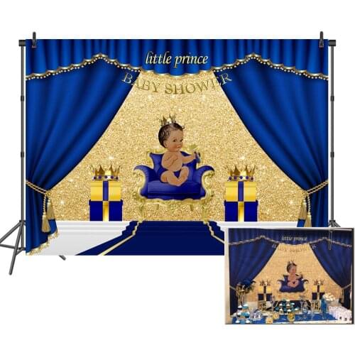 Mehofoto Royal Blue Baby Shower Backdrop Welcome Little Prince Photo Background 7x5ft Gifts and Gold Crown Backdrops for Baptism
