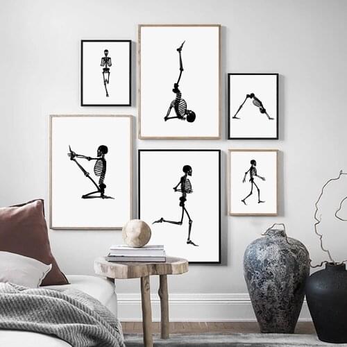 Minimalist Skeleton Running Yoga Exercise Poster Wall Art Canvas Painting Nordic Prints Wall Pictures for Living Room Home Decor