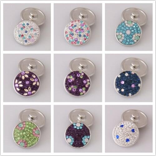 Fashion Trendy Colorful Flowers spots pattern rhinestone 18MM charm snap buttons for DIY snap jewelry necklace