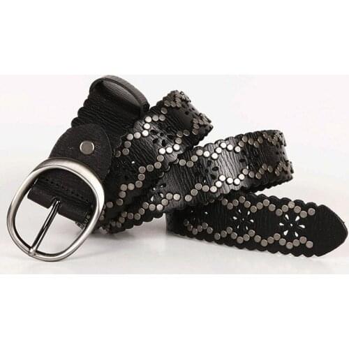 Fashion Rivet Top Layer Cowhide Chiffons Belts Genuine Leather Pin Buckle Waist Belt Casual Waistband 3.8cm For Women Jeans Pant