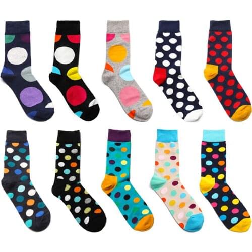 Men Socks Funny Round Wave Point Colorful Stitching Harajuku Happy Skate Korea Street Male Hip Hop Vintage Casual Cotton Socks
