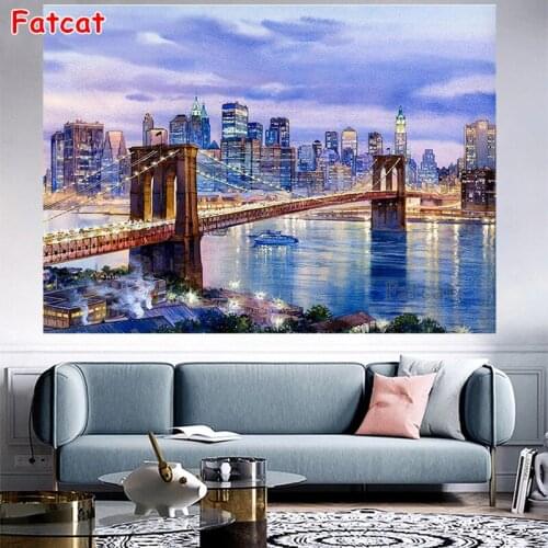 The whole area drilling 5D DIY diamond painting river view room, bridge pattern pearl embroidery cross stitch package 5D PP1466