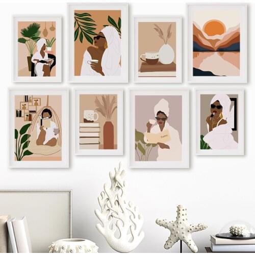 Sexy Woman Books Sunset Abstract Bohemia Wall Art Canvas Painting Nordic Posters And Prints Wall Pictures For Living Room Decor