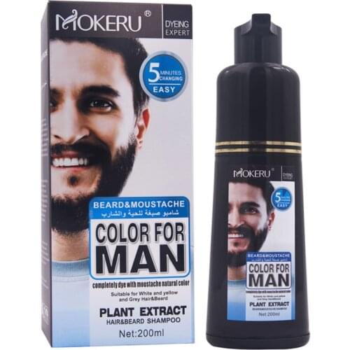 Mokeru 1pc 200ml Natural Long Lasting Hair Dye Black Shampoo Permanent Black Dye Shampoo For Men Covering White Gray Hair