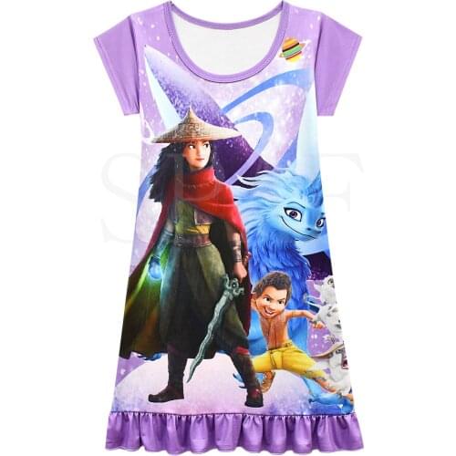 Anime Girls Nightdress Clothes Summer Raya and The Last Dragon Cartoon Nightgown Childrens Clothing Short Sleeve Pajamas Dress