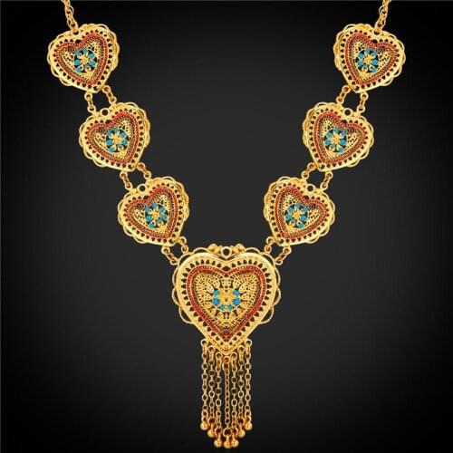 Heart Maxi Necklace Big Yellow Gold Color Luxury Hearts Maxi Necklace For Women Saint Valentines Day Gift 2016 N1709