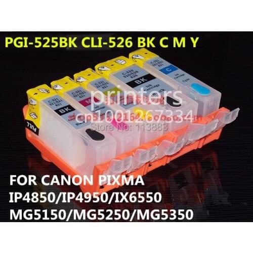 PGI-525 CLI526 refillable ink cartridge for canon PIXMA IP4850 IP4950 IX6550 MG5150 MG5250 MG5350 MX715 MX885 MX895 5color