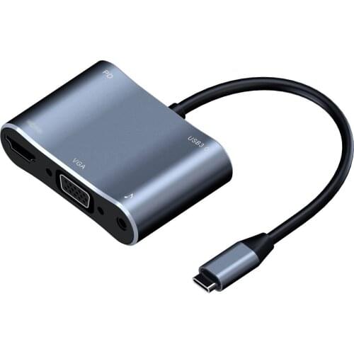 Portable 5in1 USB C Hub HD Multimedia Interface VGA USB3.0 Adapter Type C to HD Multiport Video Converter for Projector Monitor