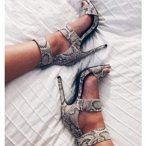 Real picture fashion snakeskin high heel women sandals hot sale buckle strap stiletto heels size 34 to 42 free shipping