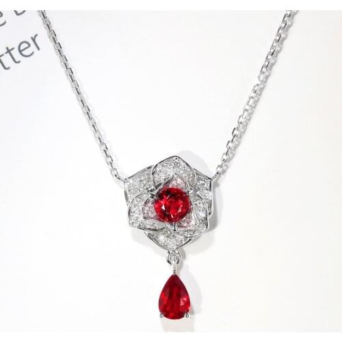 QTT Luxury Red Flower AAA Zircon Stone Pendant Chain Necklace S925 Sterling Silver Choker Necklace For Women Wedding Accessories