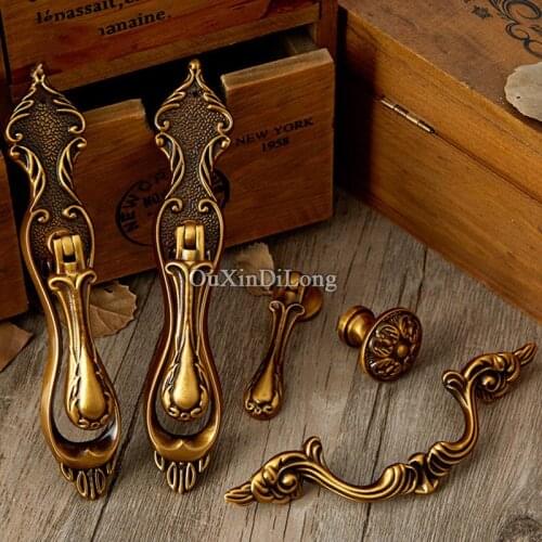 10PCS Retro Vintage Brass Furniture Handle European Antique Furniture Door Handle Drawer Pulls Kitchen Cabinet Handles and Knobs